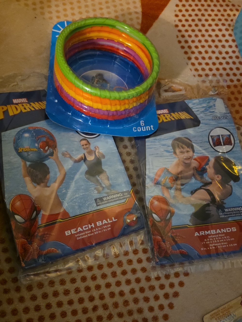 Marvel Spider-Man Kids Beach Ball & Armbands + Colorful Pool Rings